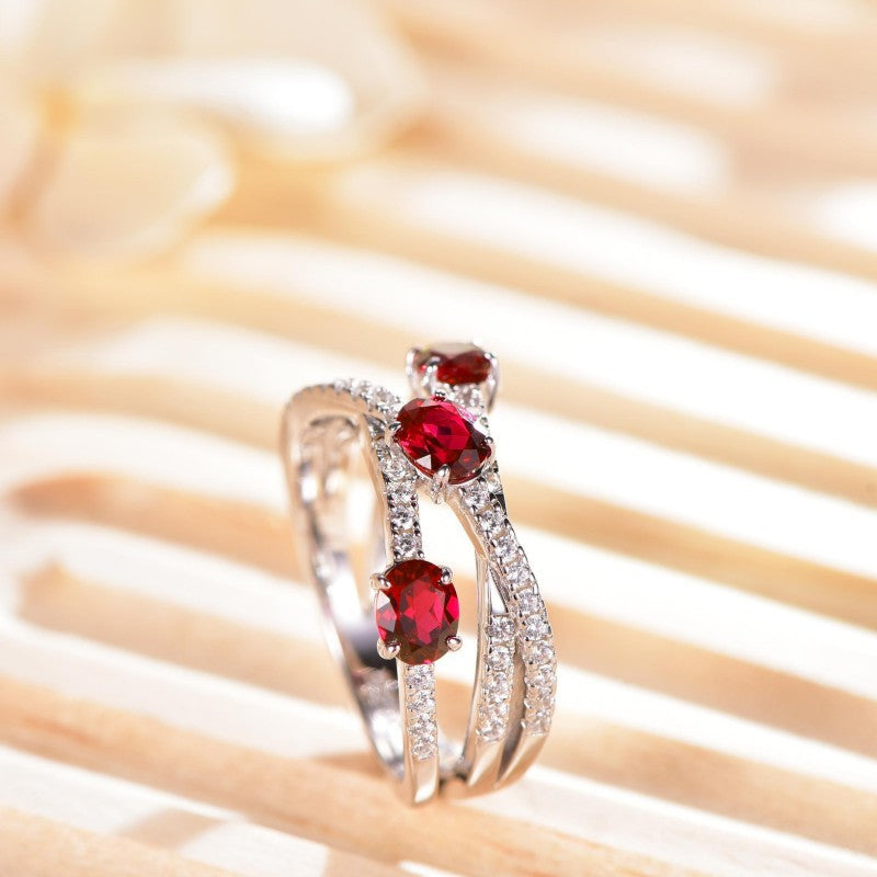 Jewelry New S925 Silver European and American Ruby Ring