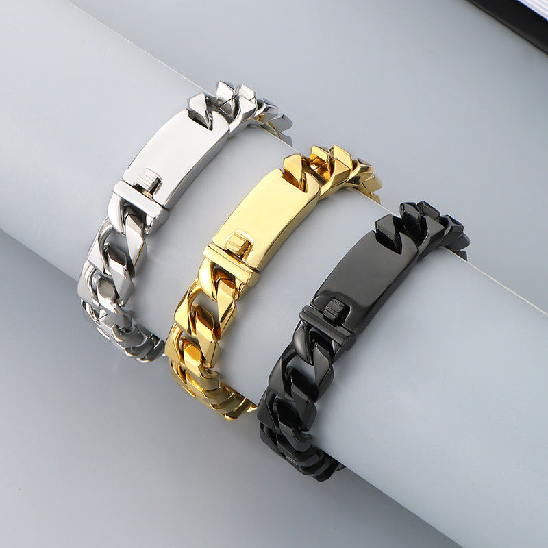 Hip-Hop Button Series – Woven Cuban Chain Dragon Head Buckle Titanium Bracelet