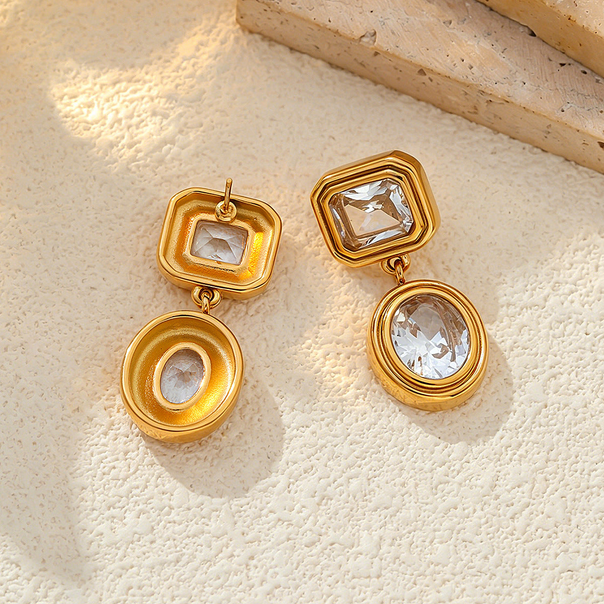 Planderful Vienna Verve European American Style Double Layer Zircon Inlaid Stainless Steel Stud Earrings For Women