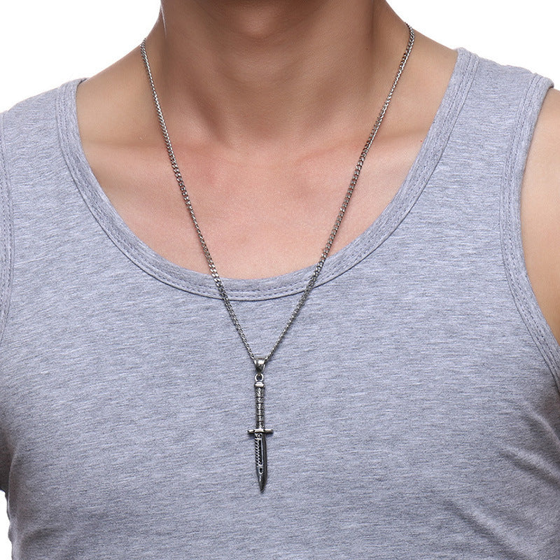 Source Factory Accessories Men's Long Stainless Steel Dagger Knife Pendant European Wholesale