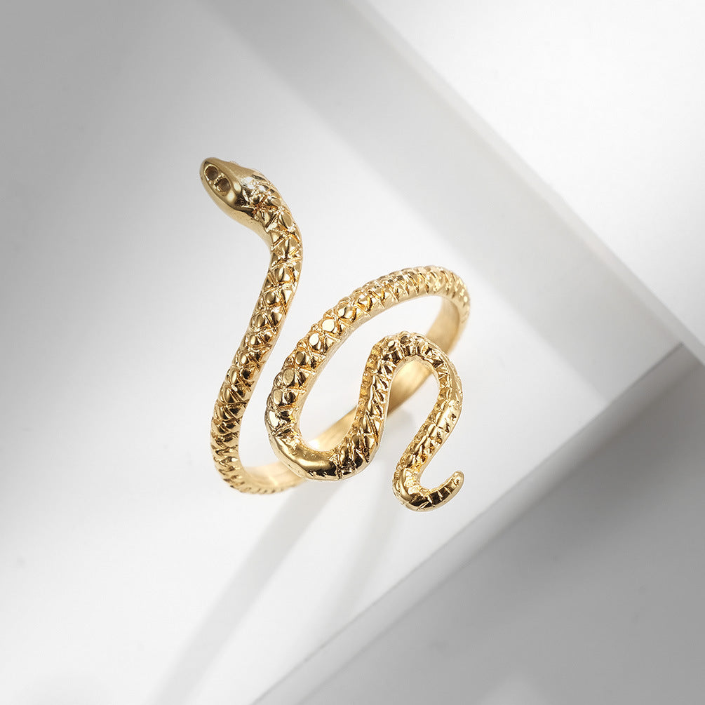 Planderful Serpentine Texture Titanium Steel Ring Gold Plated Personalized Unisex Hip Hop Jewelry