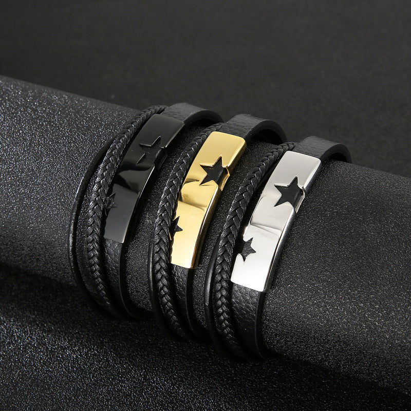 Adjustable Leather Bracelet – Punk Multi-Layer Men's Charm Bracelet Stainless Steel