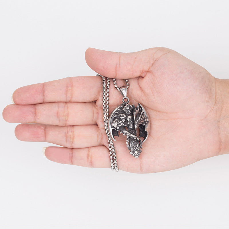 Steel Necklace - Vintage Cross Skull Dragon Pendant