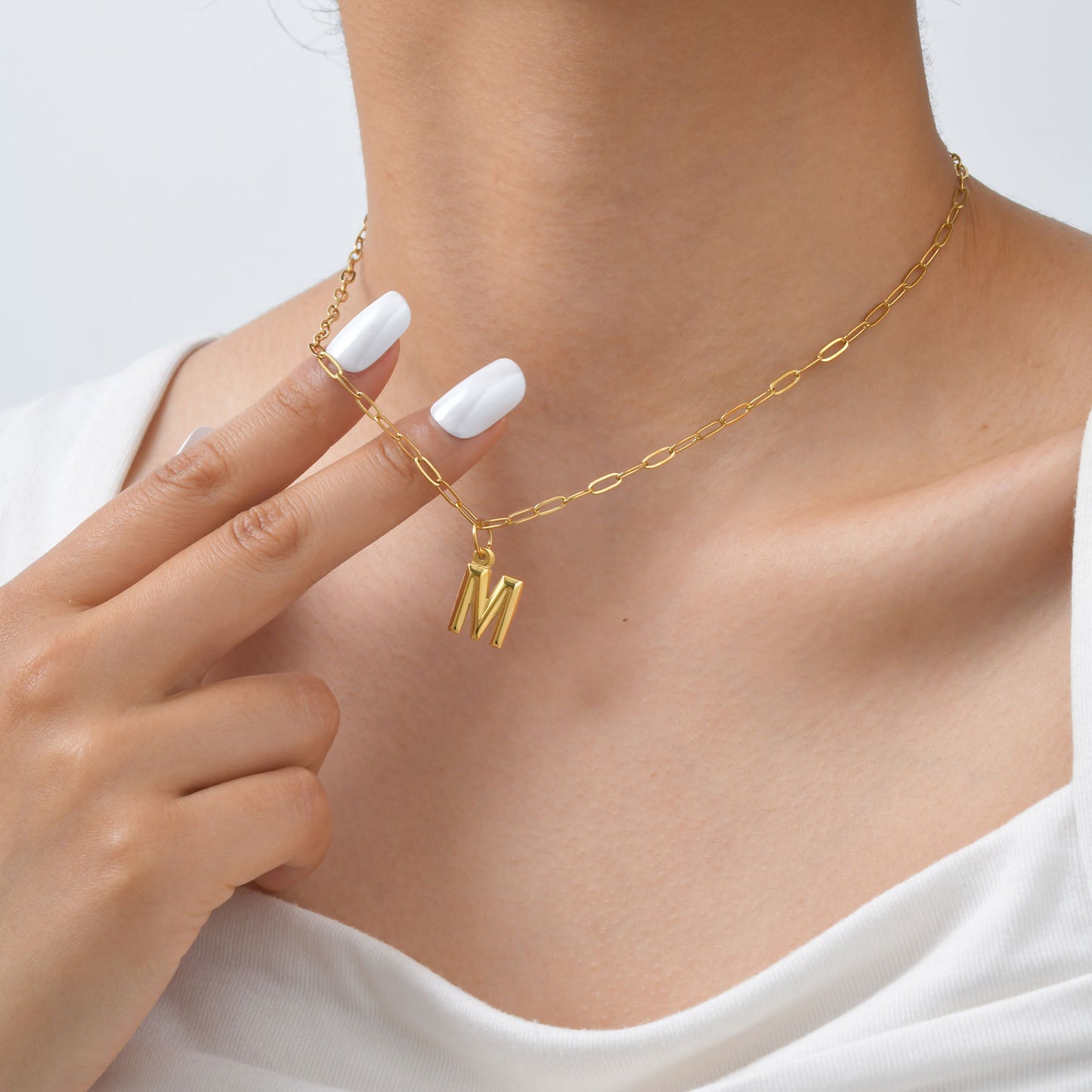 Stainless Steel Small Square Chain – Three-Dimensional Letter Necklace – Gold