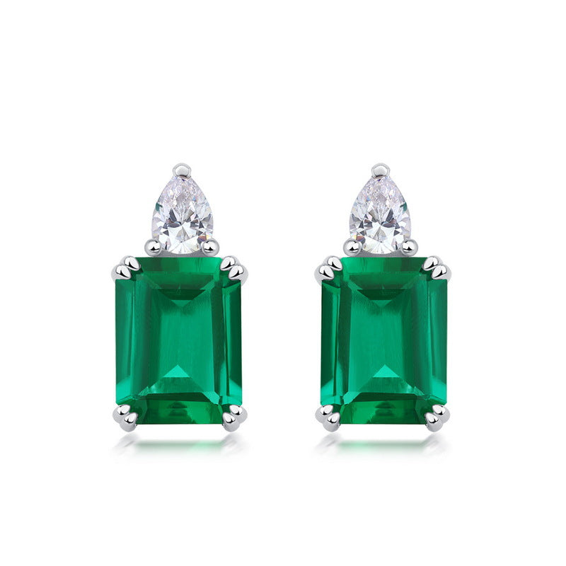 S925 Sterling Silver Lab-Grown Emerald Minimalist Stud Earrings
