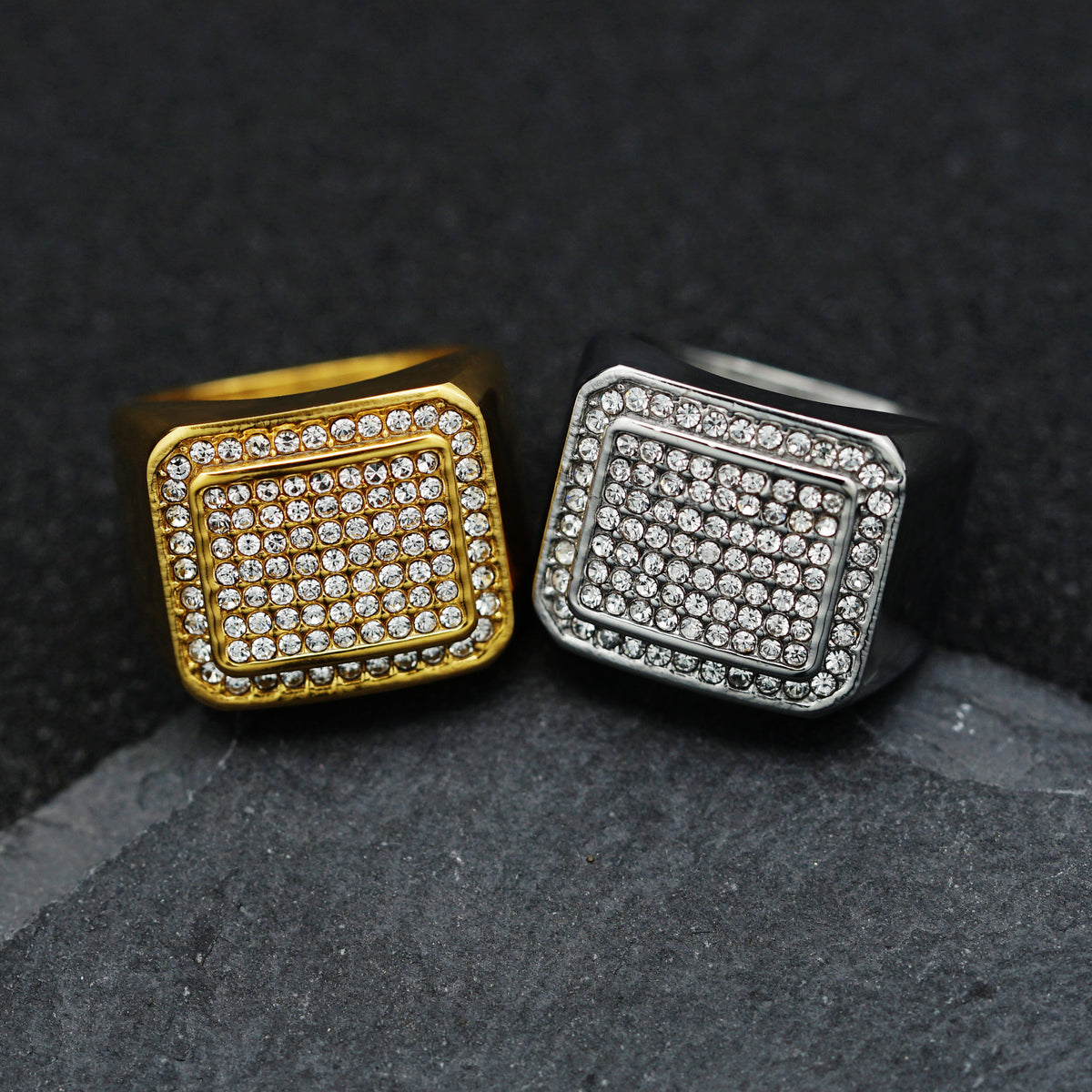 Planderful Stainless Steel Zircon Ring Unisex Square Bold Statement For Hip Hop Fashion Size 7 to 13