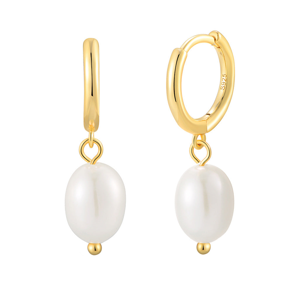 Planderful Pearl Pendant Earrings S925 Sterling Silver For Women Natural Pearl Retro Chic