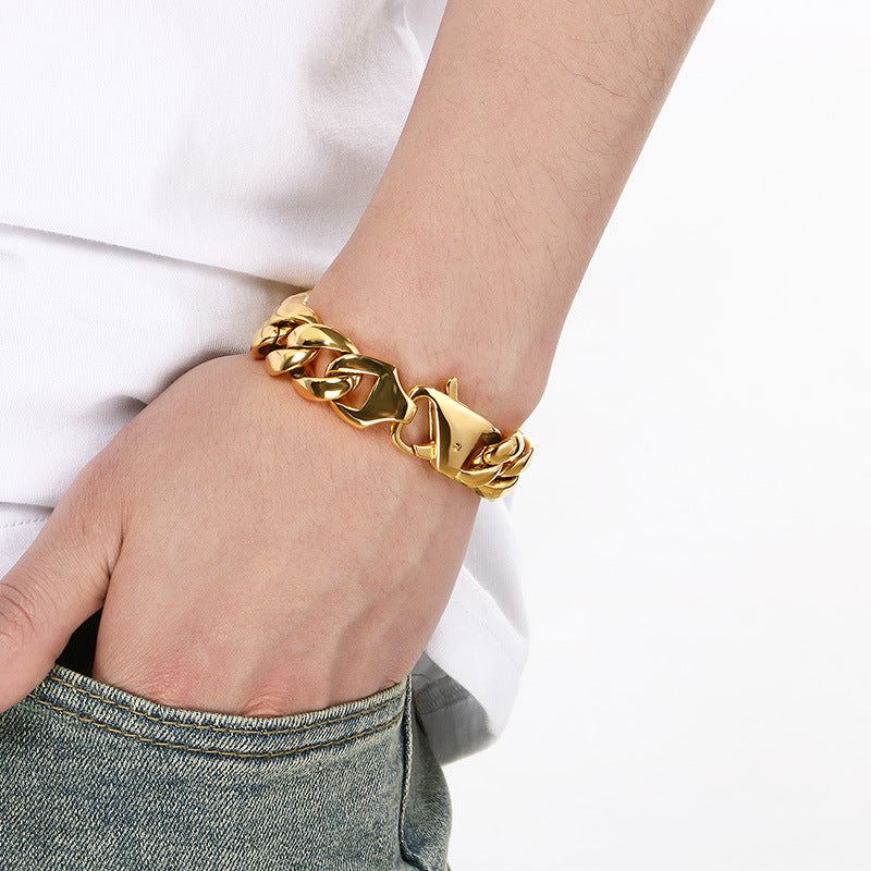 Planderful 18mm Cuban Chain Stainless Steel Mens Bracelet