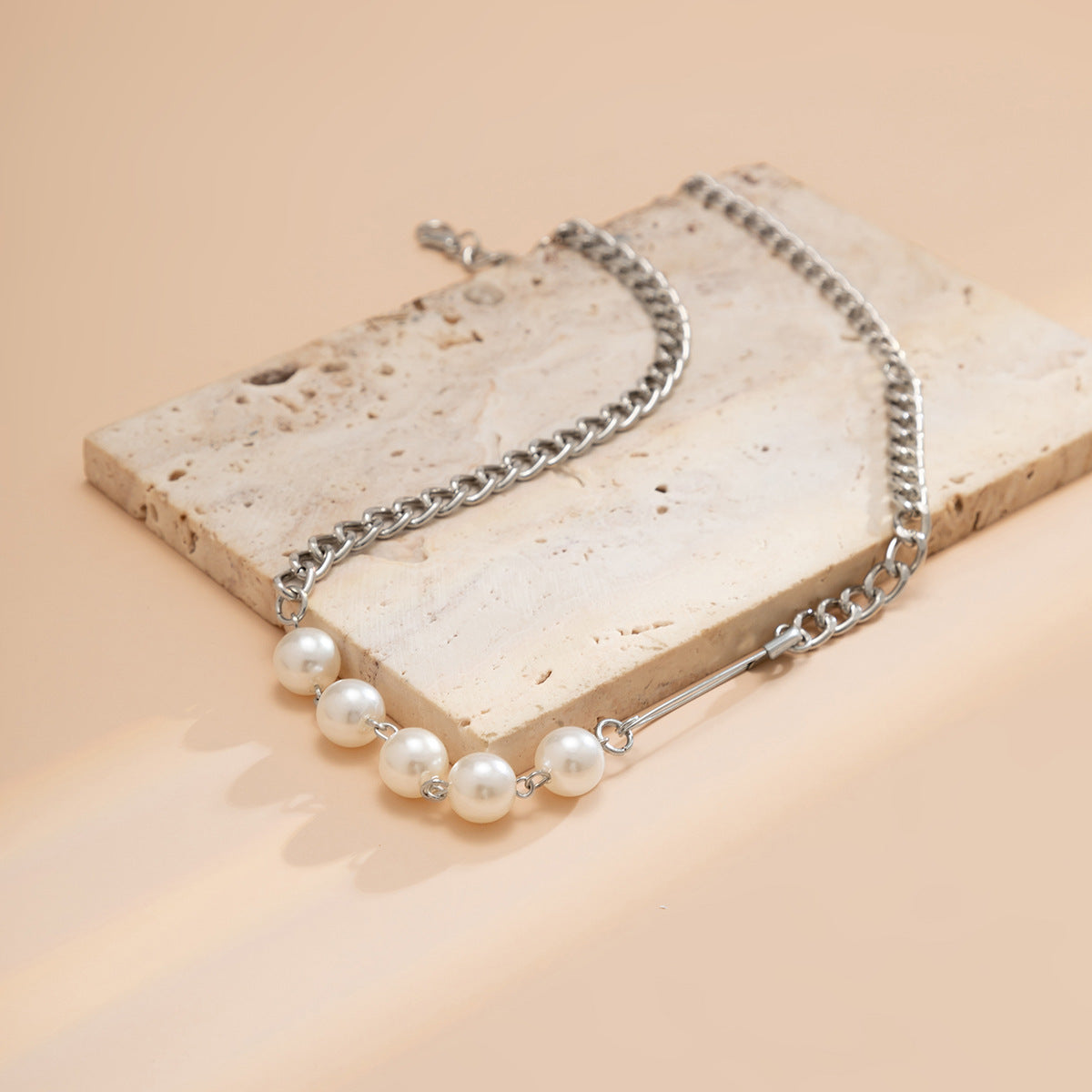 Planderful Vienna Verve Asymmetric Chain Necklace With Imitation Pearl For Women Statement Piece