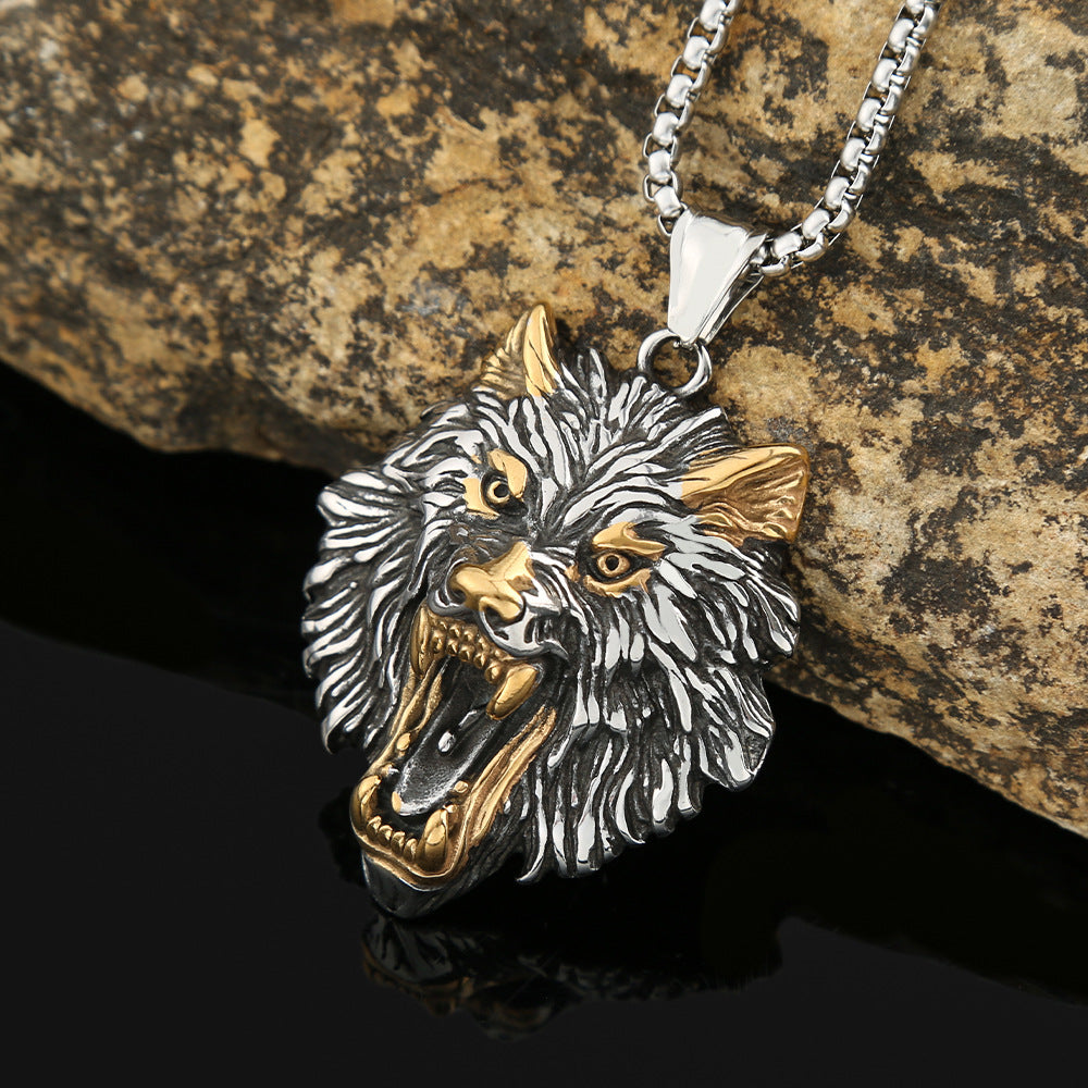 Nordic Hip-Hop Stainless Steel Viking Wolf Head Necklace