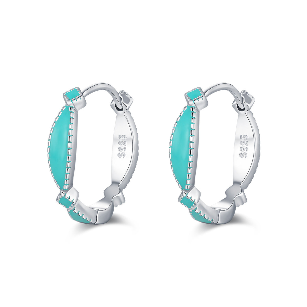 925 Sterling Silver Mint Green Geometric Enamel Earrings