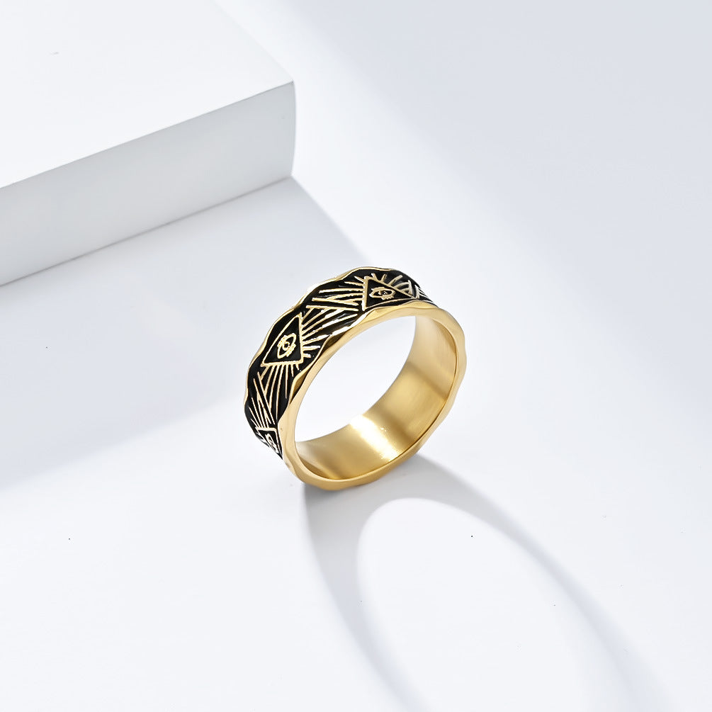 Planderful Gods Eye Ring For Men Retro Triangle Eye Design Bold Steel Jewelry Everyday Genie Collection
