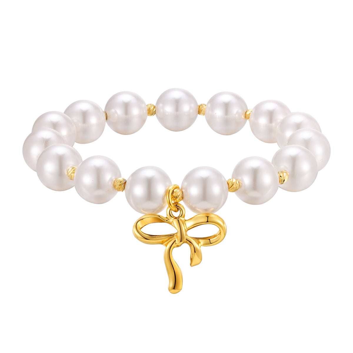 Stainless Steel Gold Bow Batch Bead Imitation Pearl Beaded Bracelet Ladies