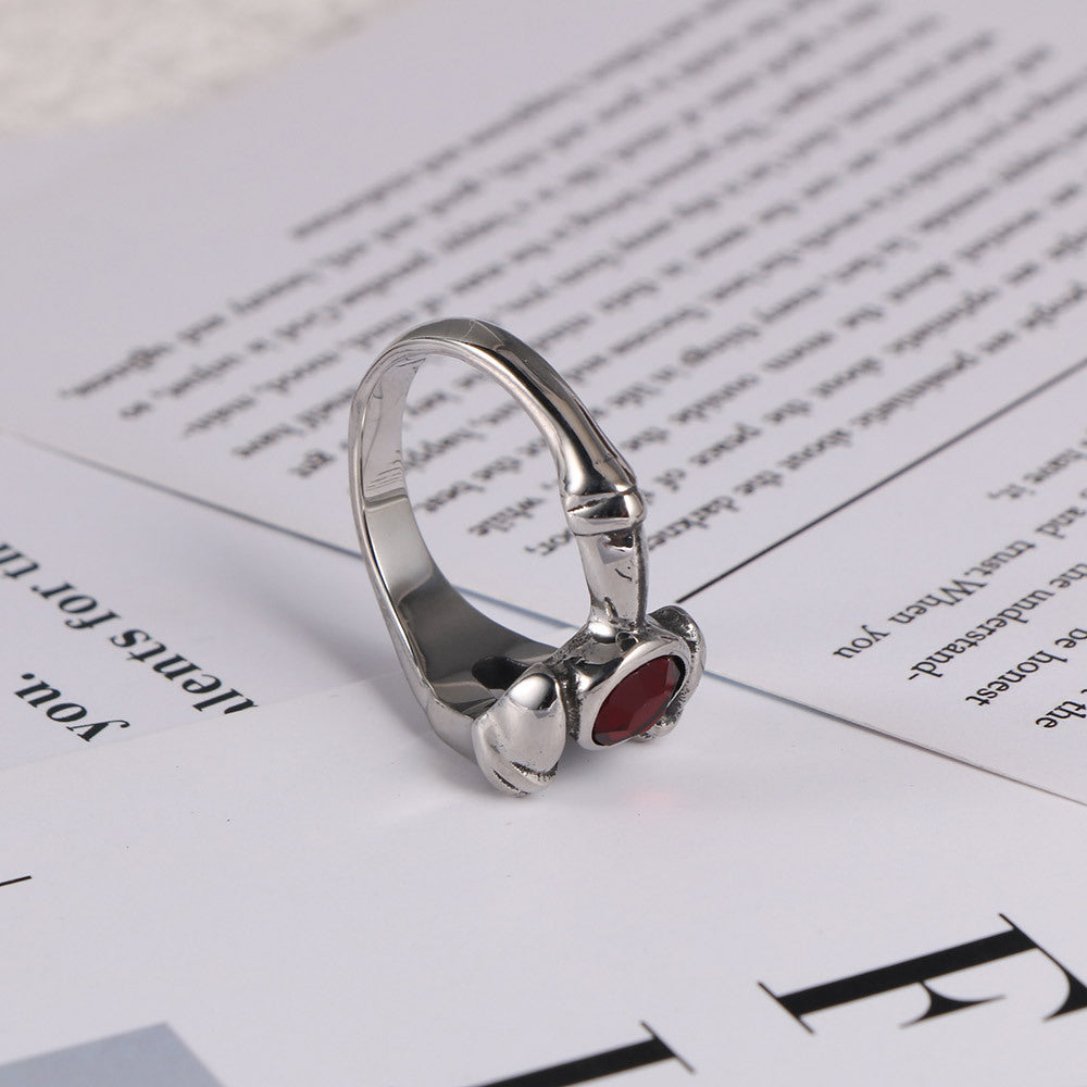Retro Gothic Red Titanium Steel Ring for Men and Women with Zircon Accent - Trendy Domineering Fashion Ring for Index Finger