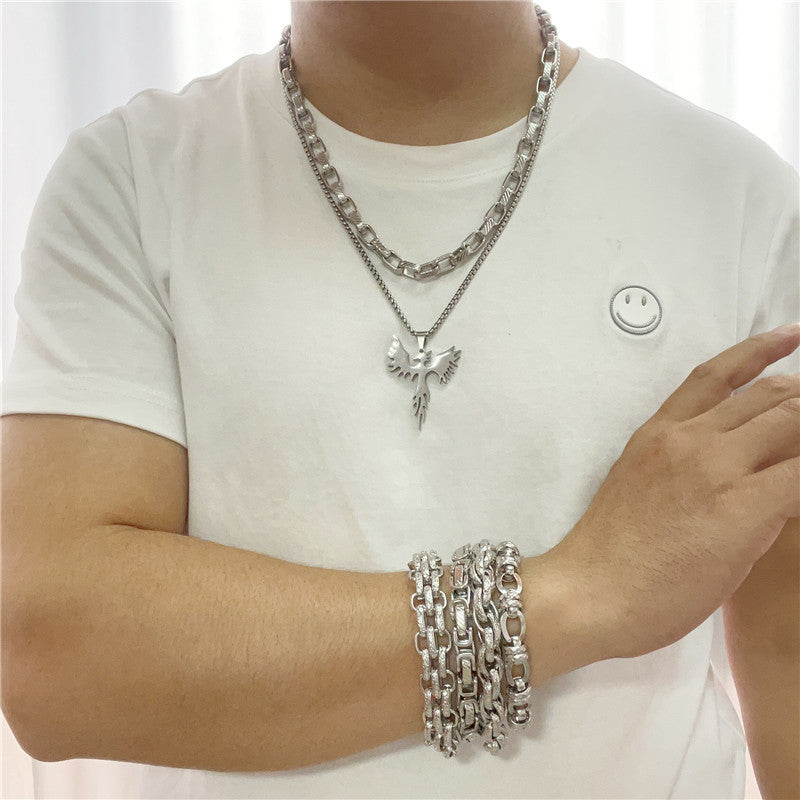 Titanium Steel Retro Fire Phoenix Pendant Necklace for Men - Trendy Personalized Design