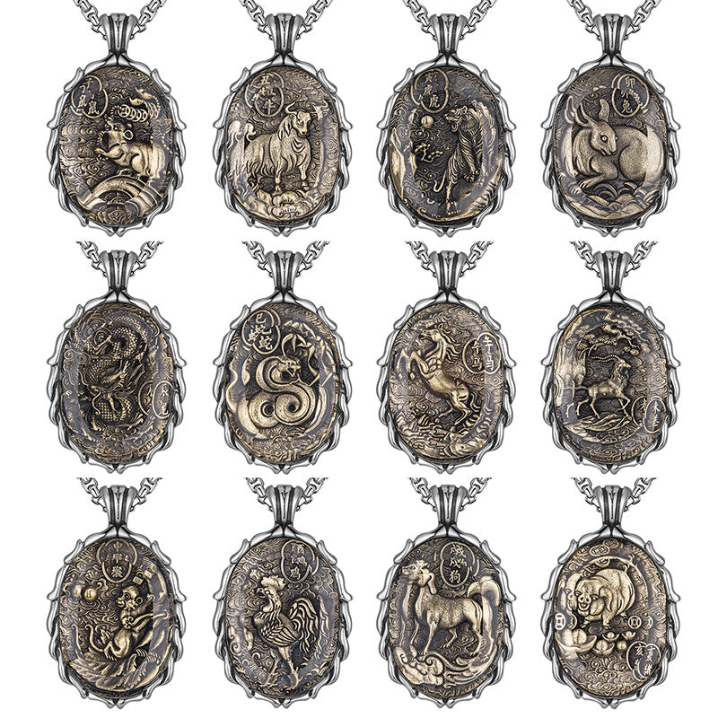 Steel Necklace - Vintage Zodiac Buddha Pendant For Everyday Style Gift For Him Or Her