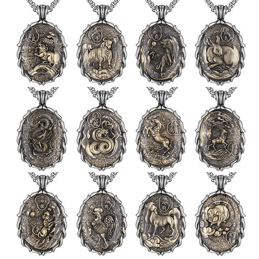 Steel Necklace – Vintage Zodiac Buddha Constellation Pendant With Transfer Design