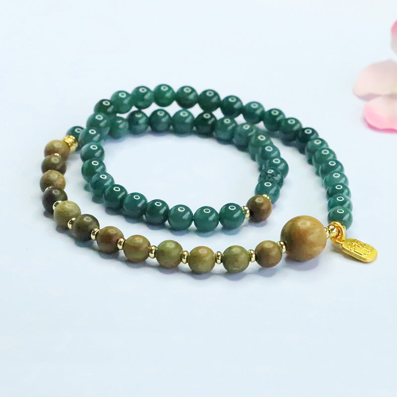 Blue Water Jadeite Green Sandalwood Style 2 Beaded Bracelet