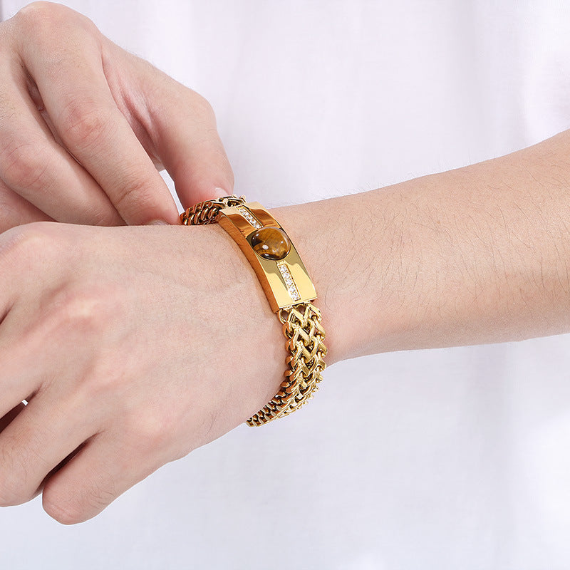 Planderful Zircon Bracelet Titanium Men Hip Hop Genie