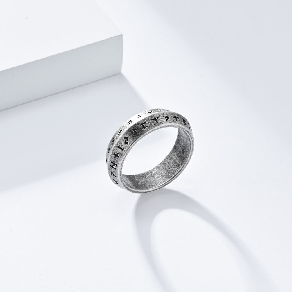 Planderful Viking Text Stainless Steel Ring For Men With Double Beveled Style Everyday Genie