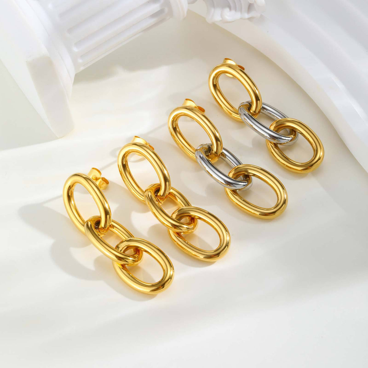 Two-Tone Triple Oval-Link Drop Earrings