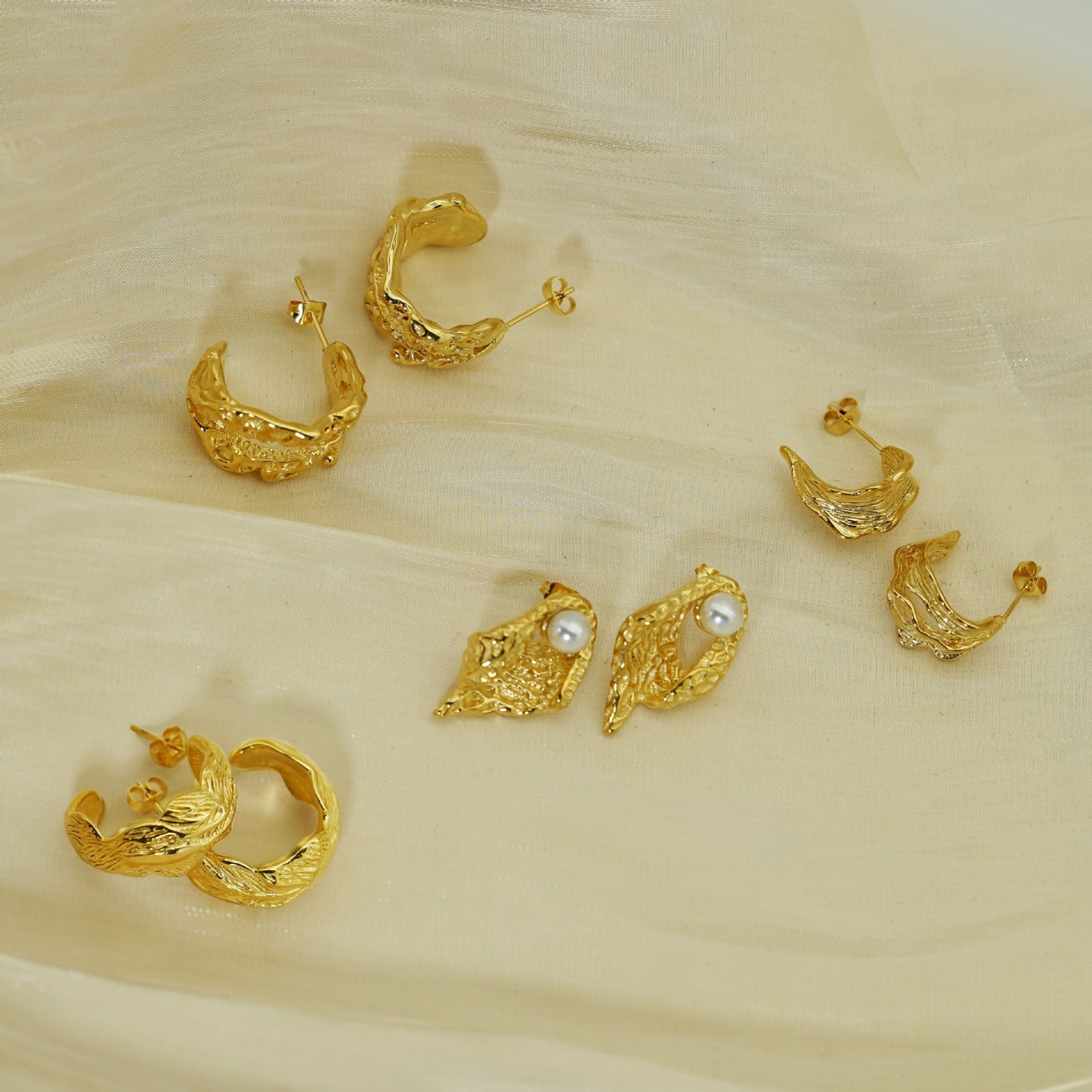 Planderful Stainless Steel Earrings With Irregular Pleated Texture Gold Plated Luxury Statement For Bold Women