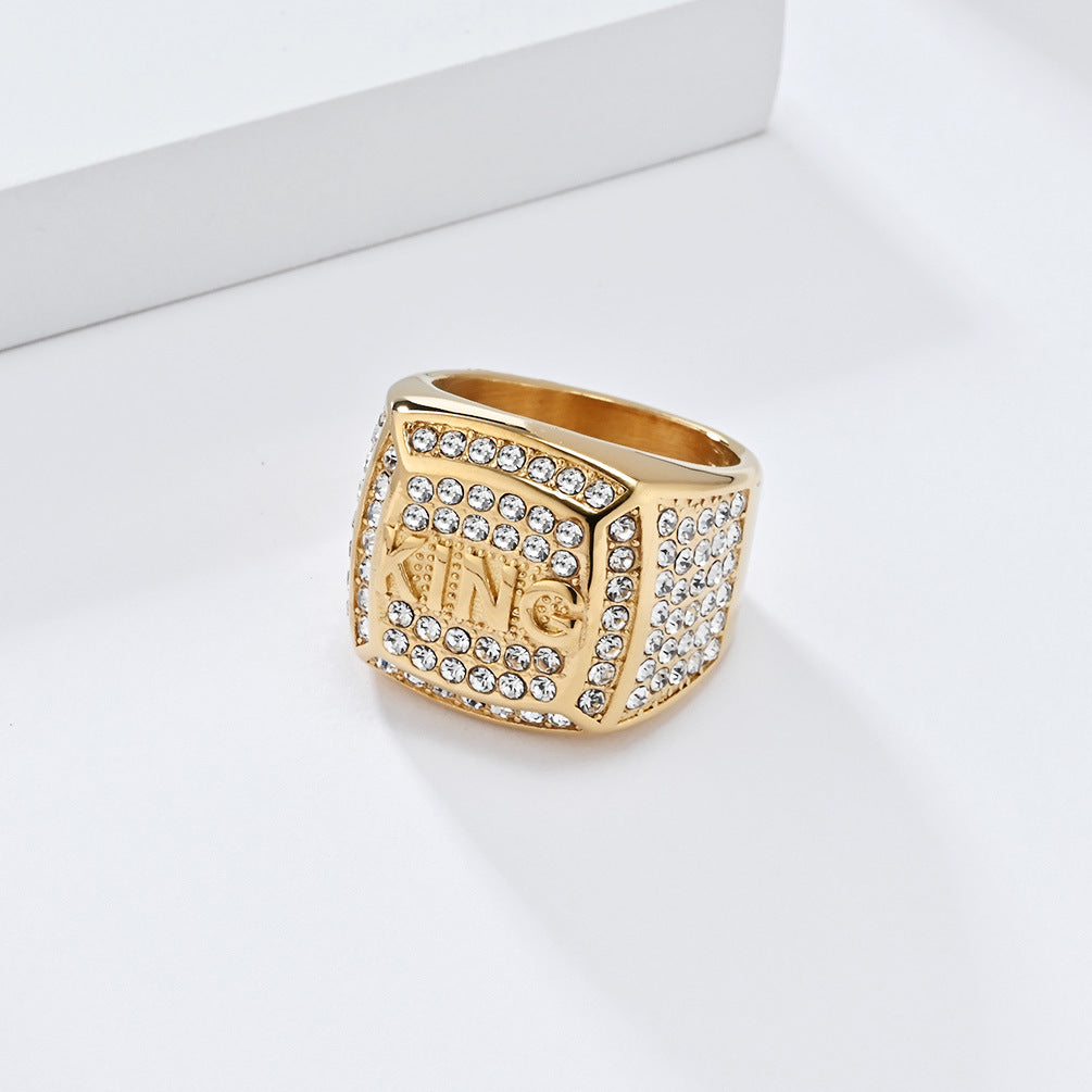 European and American Hip Hop King Ring in Titanium Steel