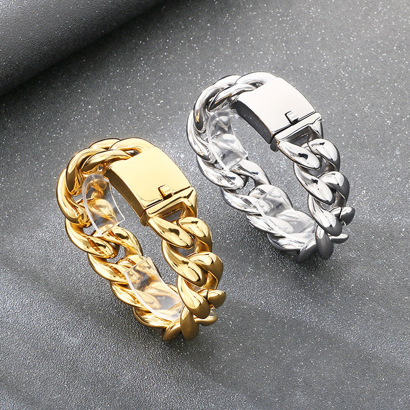 Wide – Hip-Hop Vacuum Plated 25/30mm Cuban Chain Titanium Steel Bracelet