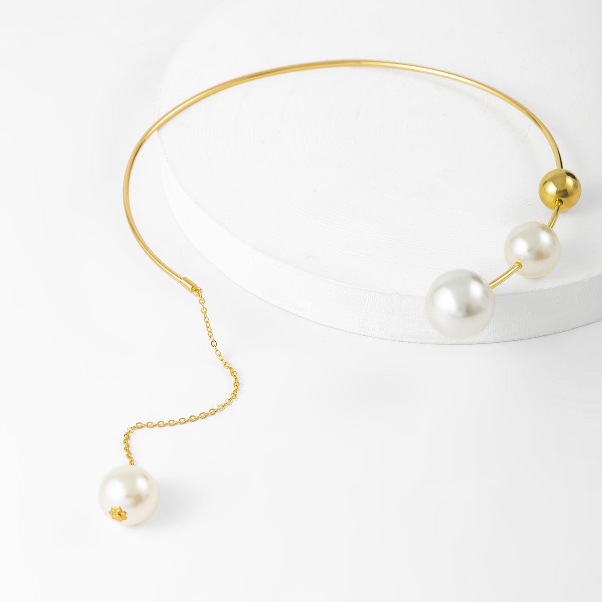 Planderful Vienna Verve Statement Necklace Metal Fringe With Imitation Pearl Asymmetric Collar For Modern Women