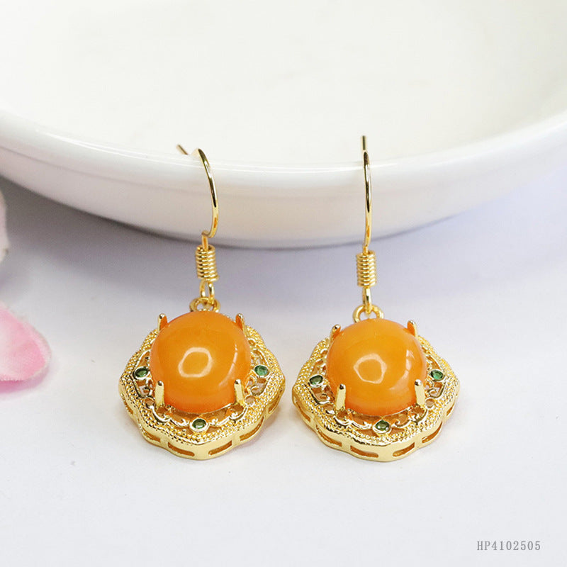 Vintage Beeswax Amber Claw-Set Drop Earrings