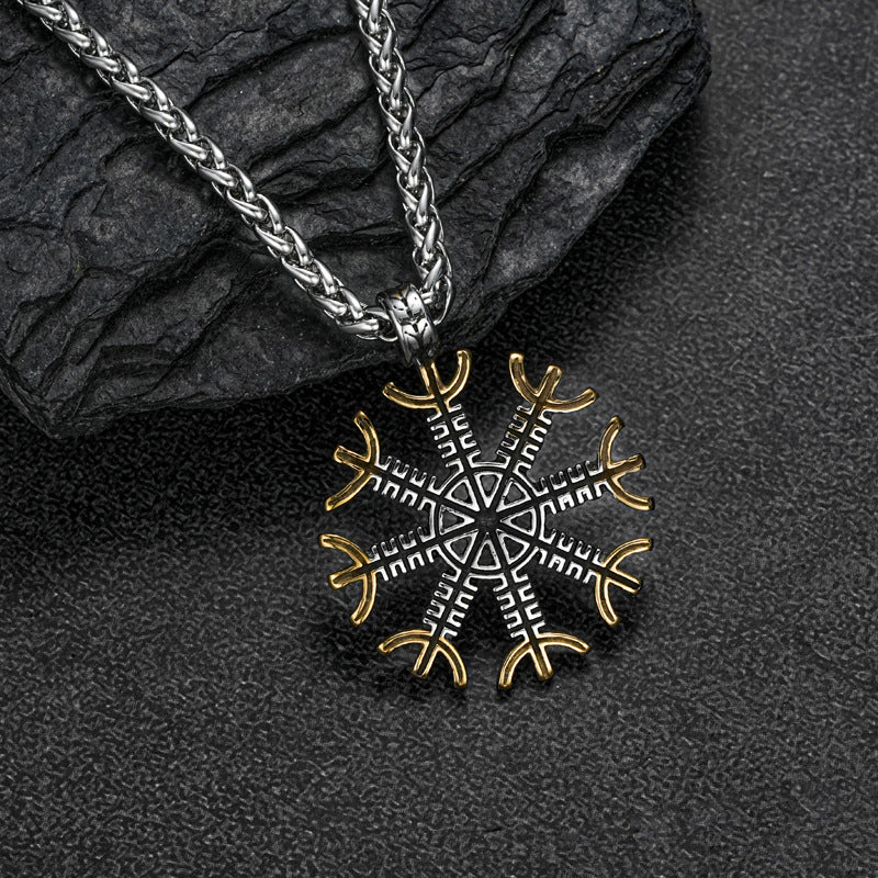 Planderful Everyday Genie Men Stainless Steel Snowflake Pendant Necklace Nordic Viking Style