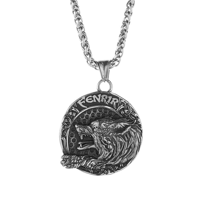 Planderful Titanium Steel Viking Wolf Head Pendant For Men Bold Hip Hop Stainless Necklace