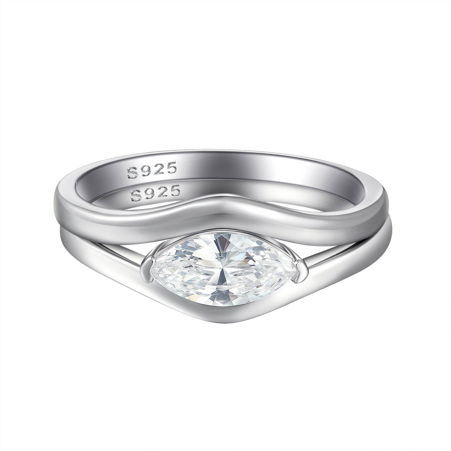 Planderful 925 Sterling Silver Ring Set For Women Minimalist Wedding Stacking Jewelry Zircon Accents