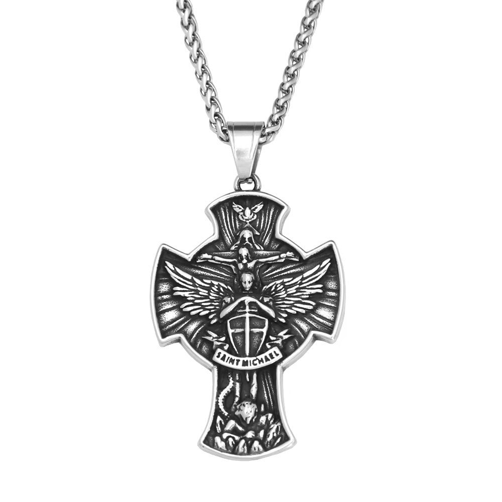 St. Michael Cross Stainless Steel Men's Pendant Necklace