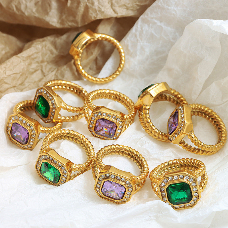 Extravagant Gold-Plated Ring with Purple Zircon for Fashionable Women