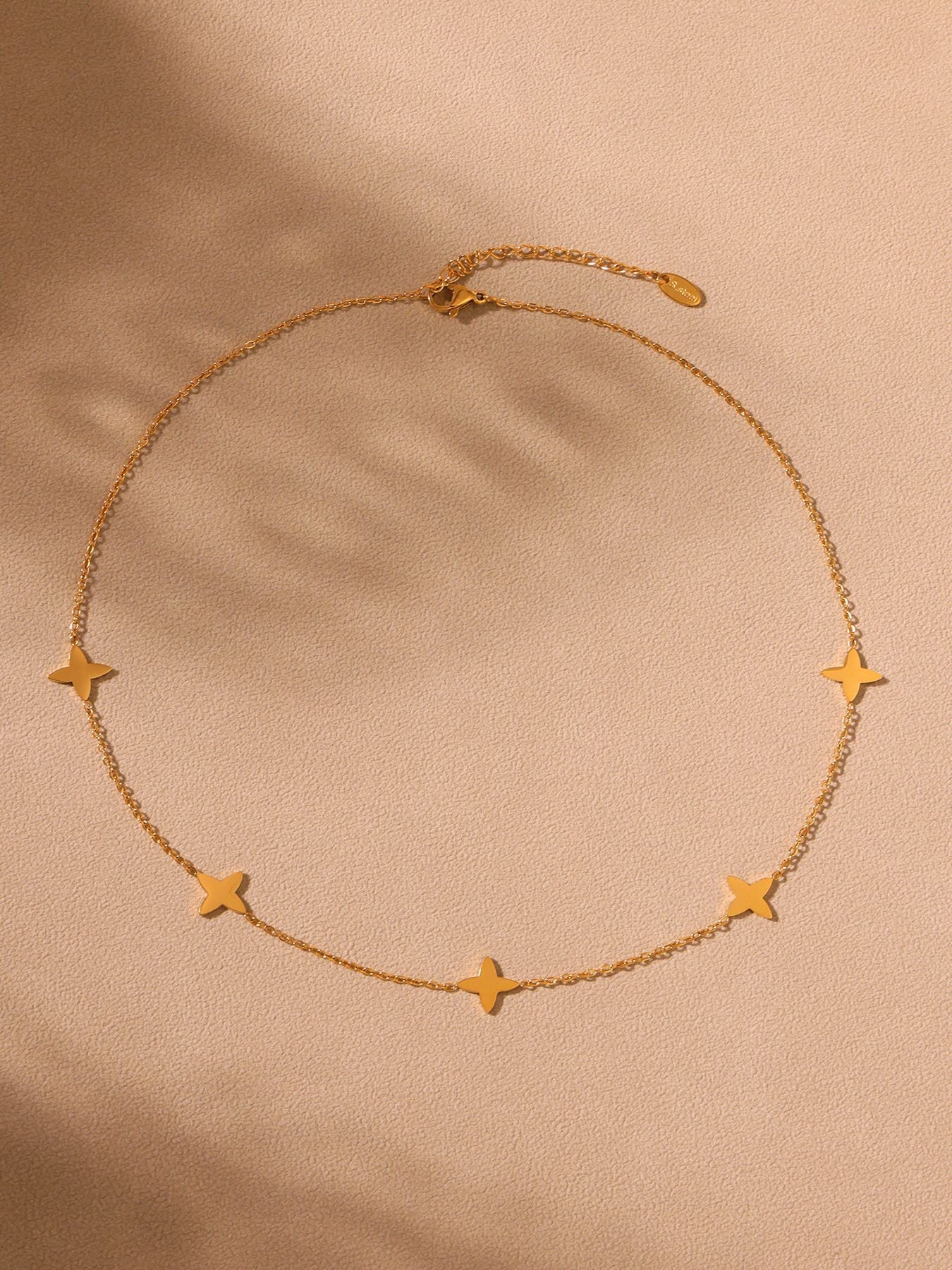 Planderful Zircon Collarbone Necklace Four Leaf Flower Women