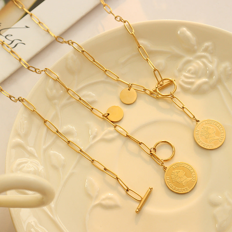 Cross-Continental Gold-Plated Geometric Pendant Necklace with OT Buckle