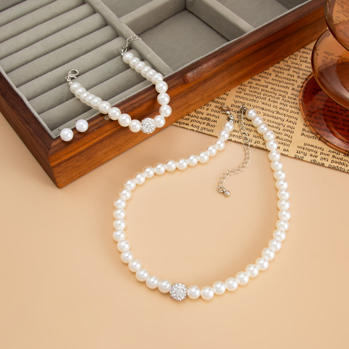 Pearl-Style Necklace, Bracelet & Earrings Set