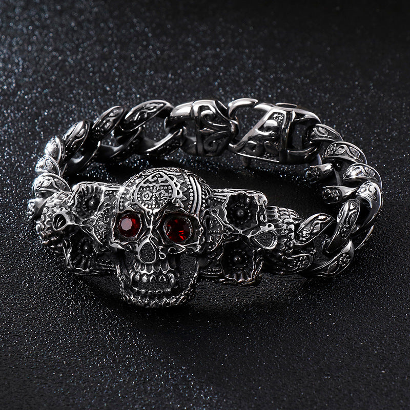 Antique Hand – Trends Skull Cross Inlaid With Zircon Titanium Steel Bracelet Men