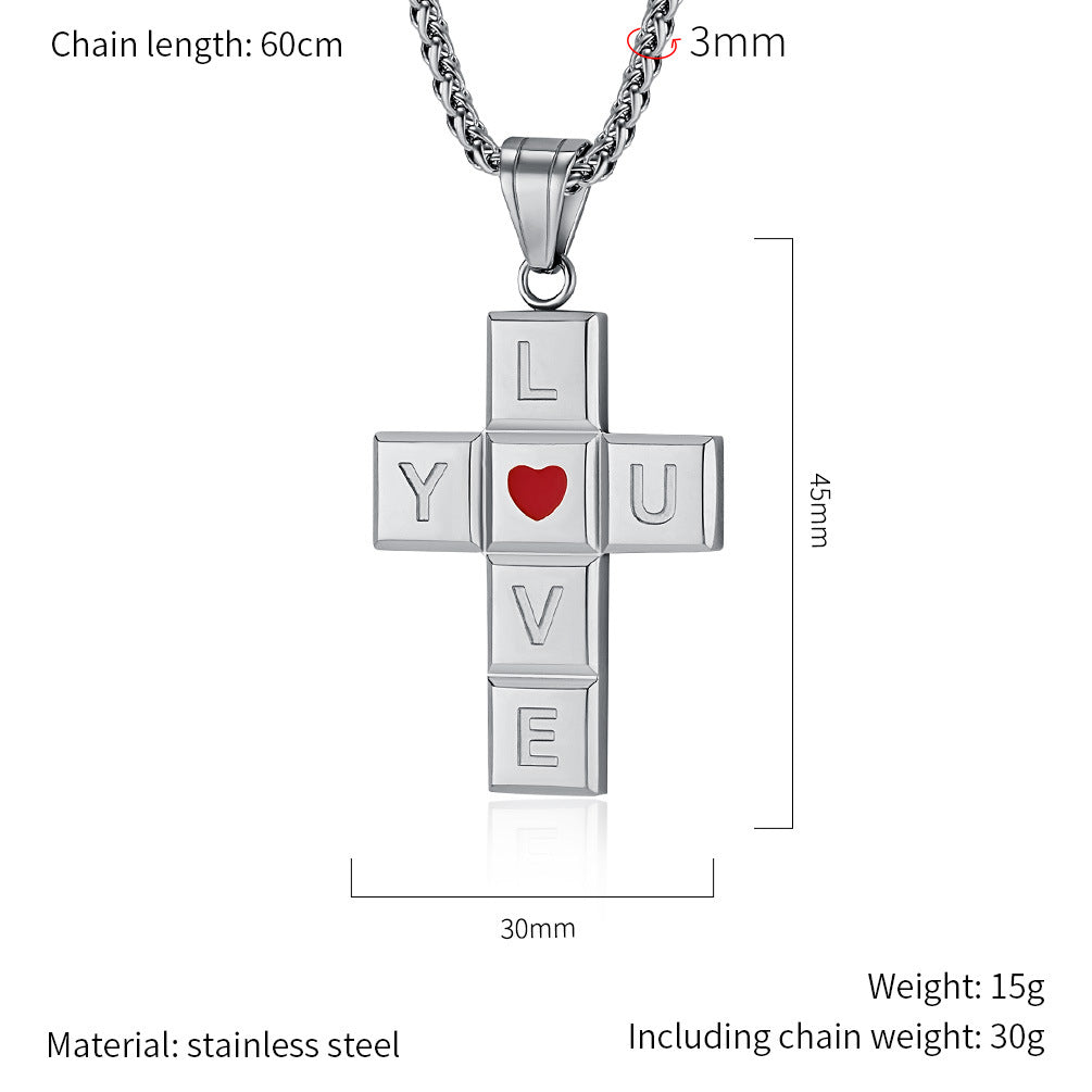 Planderful I Love You Cross Necklace Personalized Titanium Steel Pendant For Her Classic European American Style