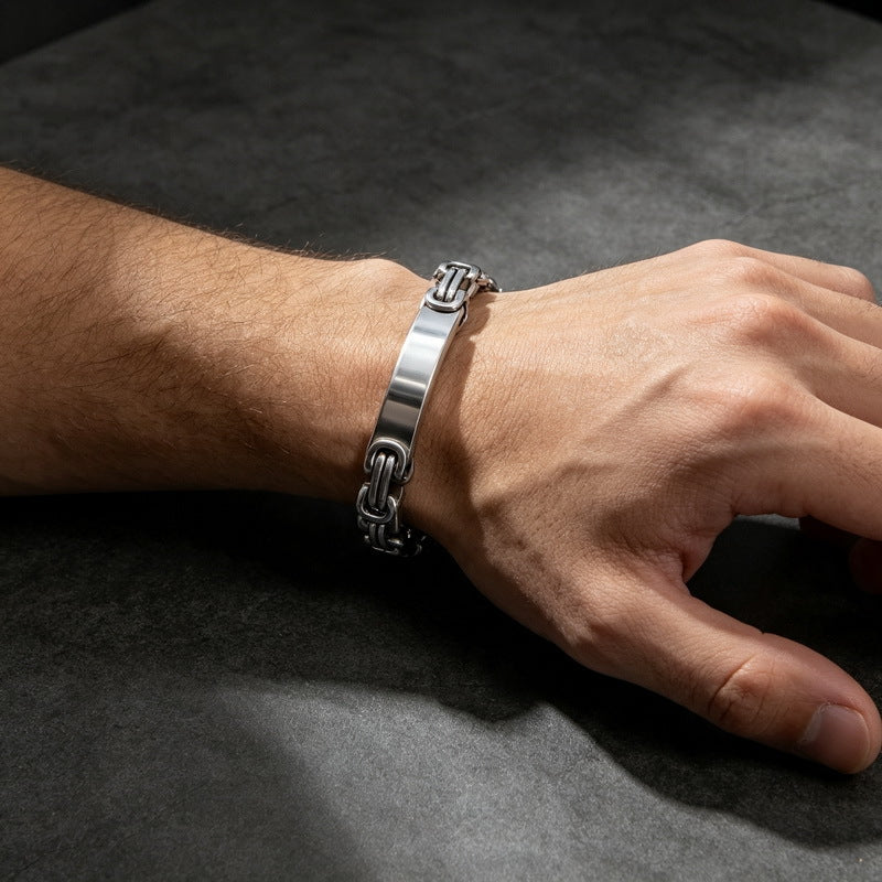 Hip Hop Byzantine Men's Bracelet – Glossy Bent Emperor Chain Stainless Steel Men's Hand