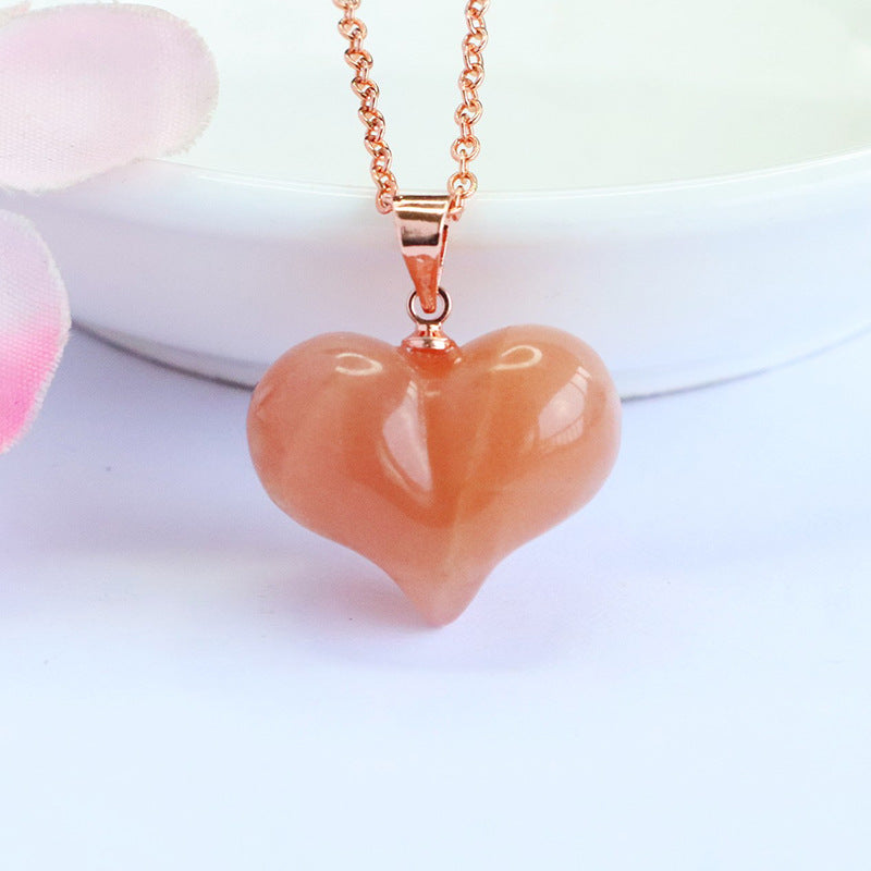 Orange Moonstone Heart 925 Silver Pendant — No Chain
