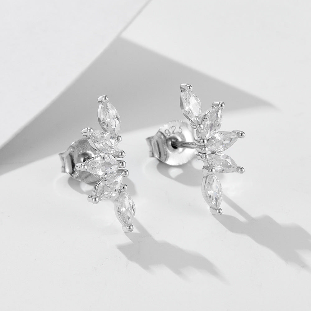 Earrings S925 Silver Geometric Horse Eye Zircon Versatile Stud Earrings Petal Fan Earrings