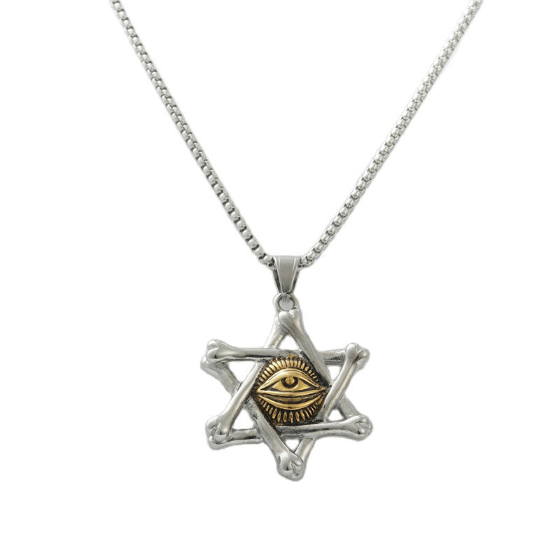 Trendy Titanium Steel Hexagram Eye of Death Pendant Necklace for Men
