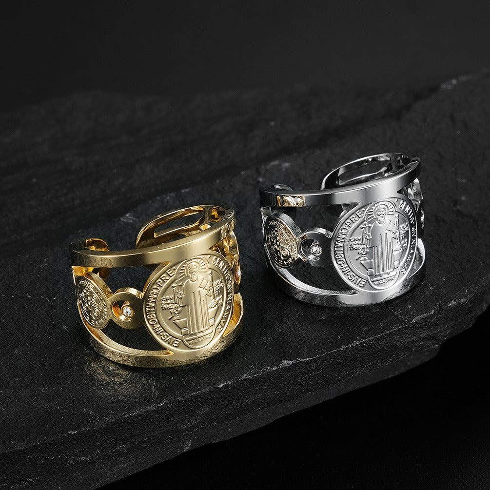 Saint Benedict Stainless Steel Ring for Men