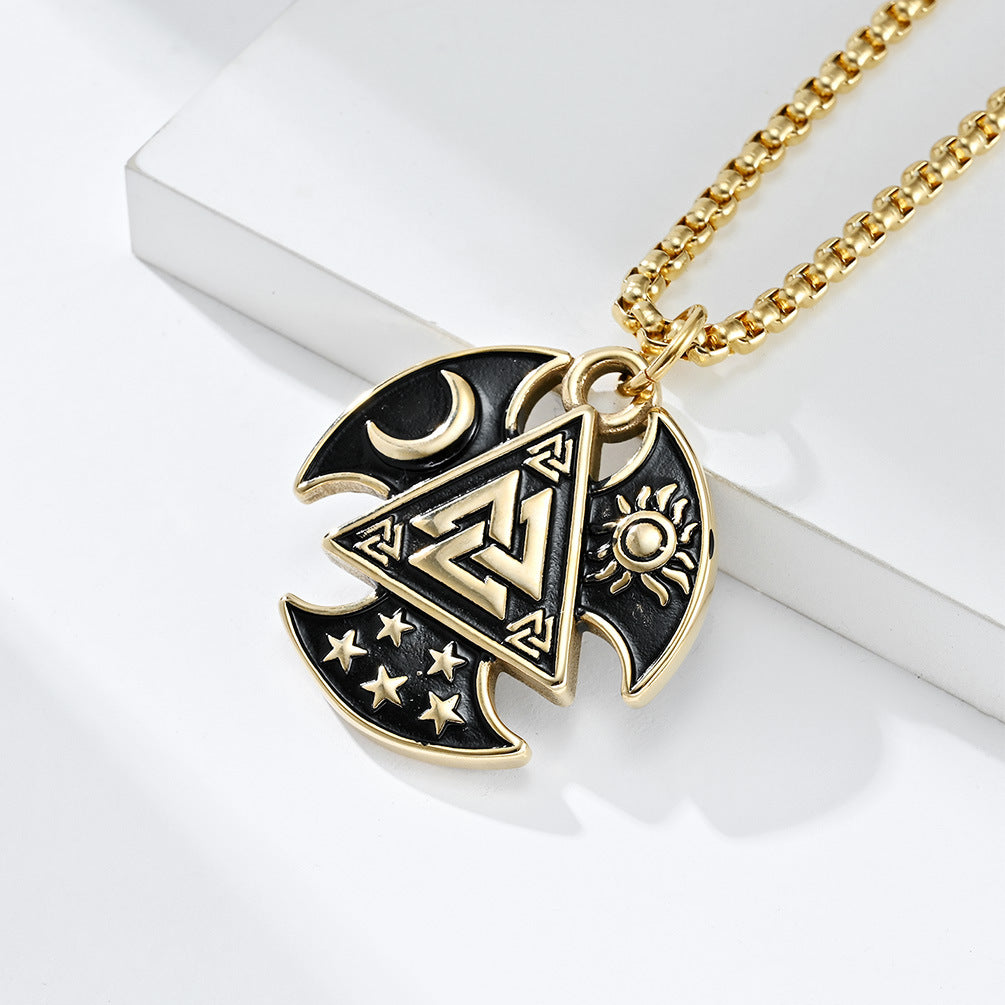 Planderful Viking Odin Tomahawk Necklace Titanium Steel Triangle Knot Pendant For Men