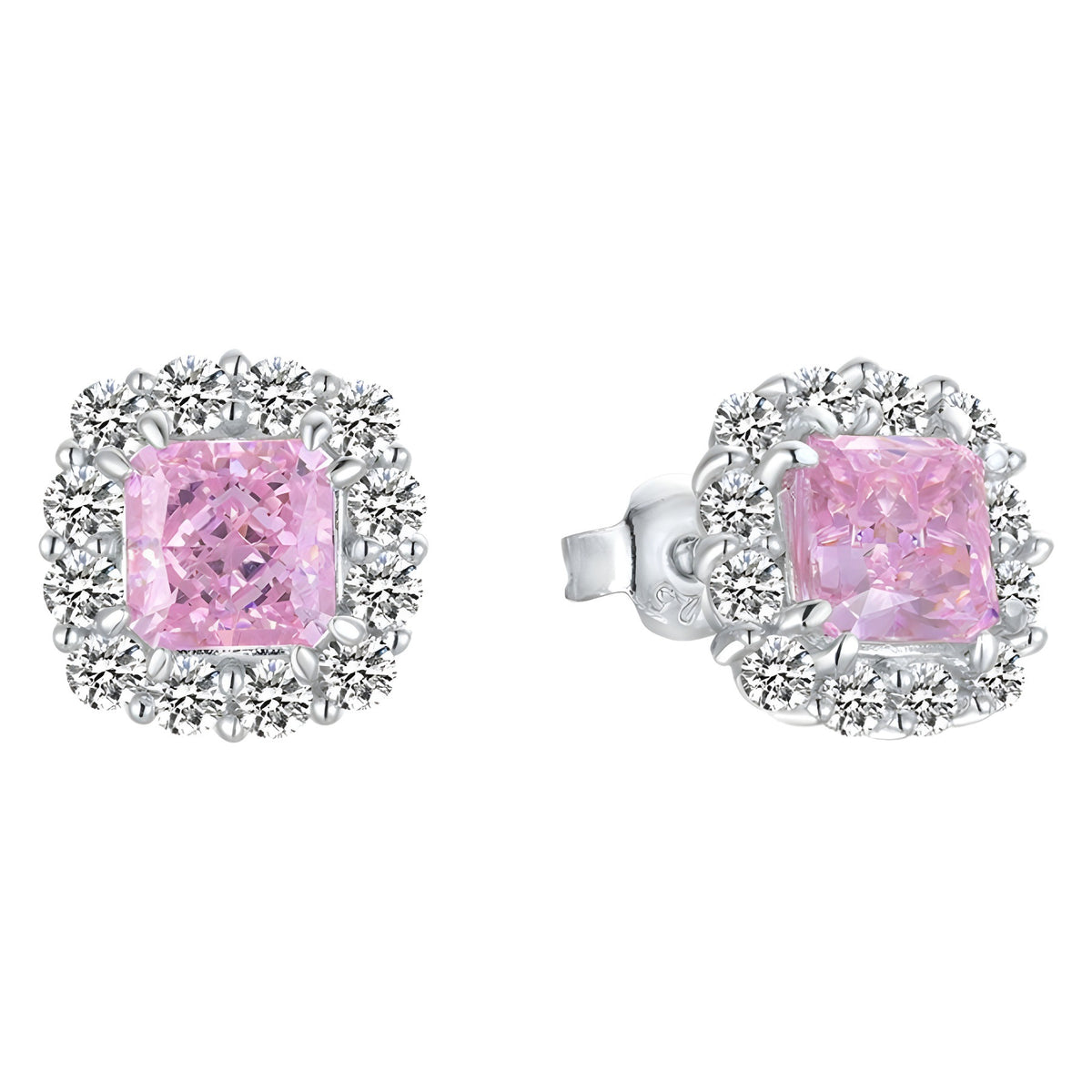 S925 Sterling Silver High-Carbon Stone Princess Stud Earrings