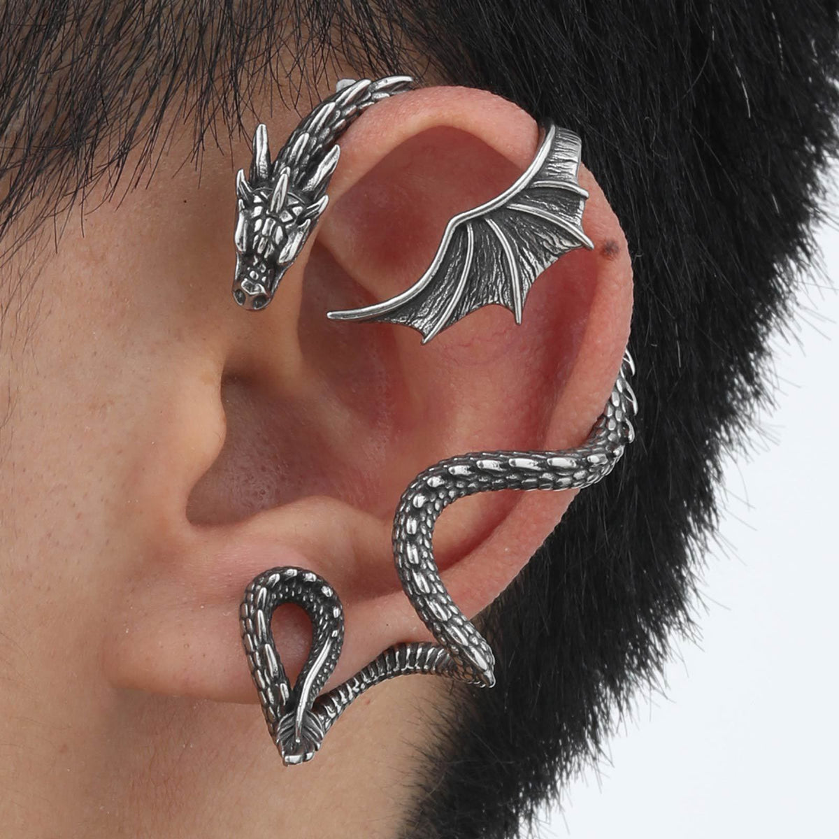 Dragon Stainless Steel Earring — Left Ear