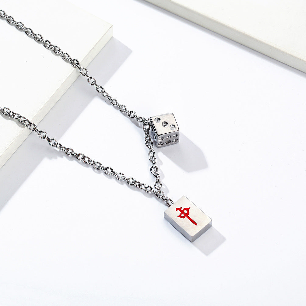 Planderful Unisex Mahjong Dice Necklace Stainless Steel Pendant Durable Everyday Accessory