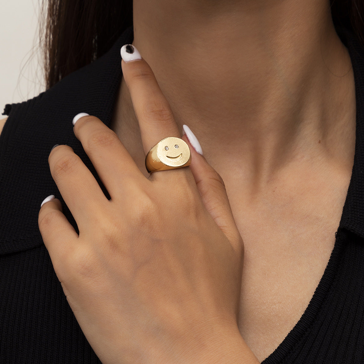 Planderful Oil Drop Ring For Women Versatile Geometric Metal Jewelry Statement Accessory